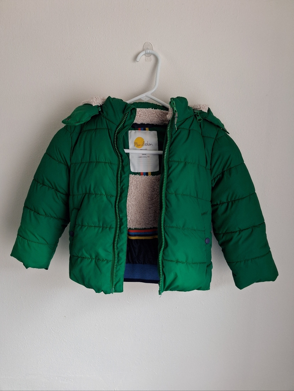 Mini Boden Dinosaur Hooded Puffer Jacket